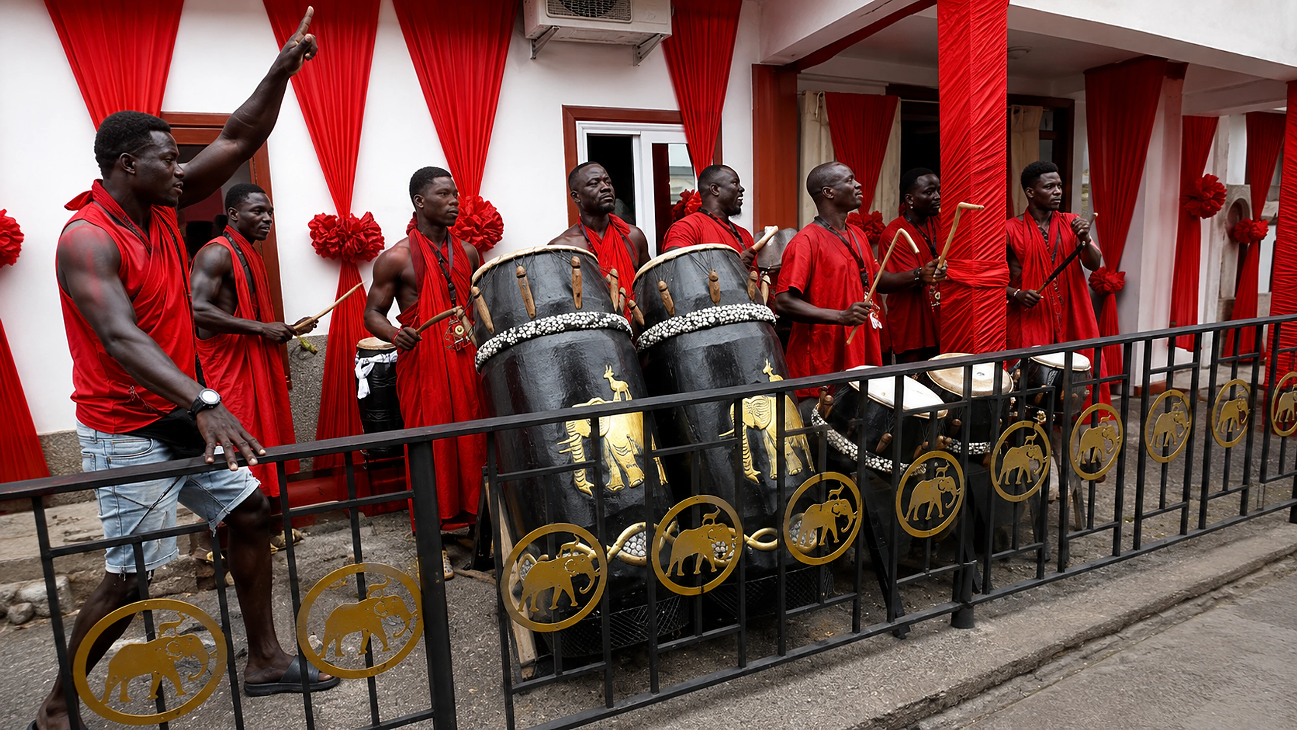 Ghanaian traditional drummers and cultural performers celebrating at Ghana Day festival